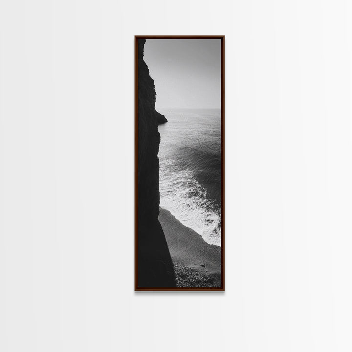 Cliffside Waves, Coastal Edge, Monochrome Serenity, Ocean Drama, Canvas Print, Moody Minimalist Art, Bathroom Art, Living Room Decor