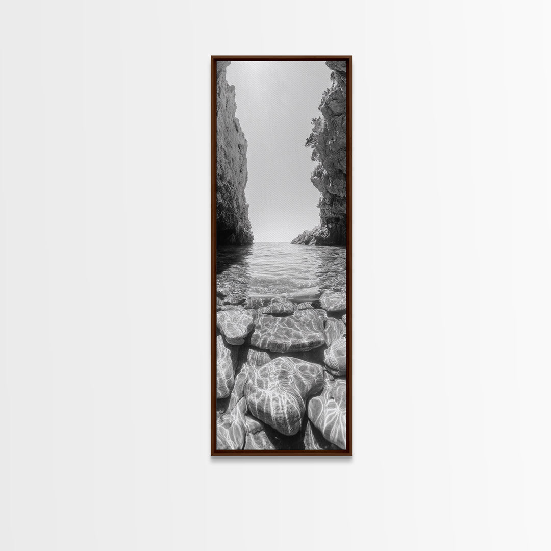 Crystal Cove, Reflections Water, Seaside Stones, Canvas Print, Tranquil Coastal Wall Art, Beach Bathroom Decor, Minimalist Style