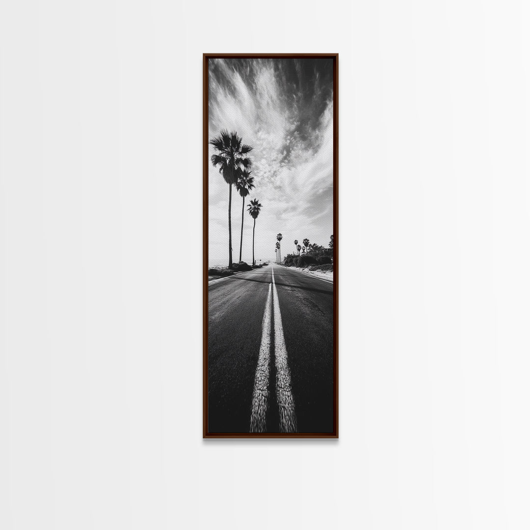 Coastal Highway, Palm Trees, Dramatic Sky, Framed Canvas Print, Modern Beach Photography, Office Decor, Urban Boho Art, Nature Lover Gift