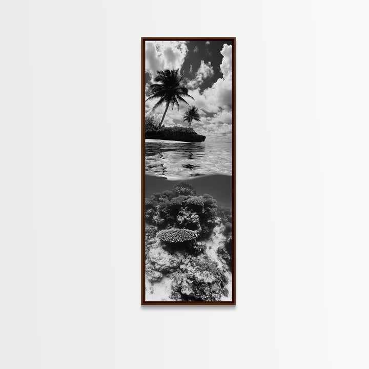 Coral Reef, Tropical Island, Split Ocean View, Canvas Print, Coastal Bathroom Decor, Underwater Photography Art, Island Escape Style