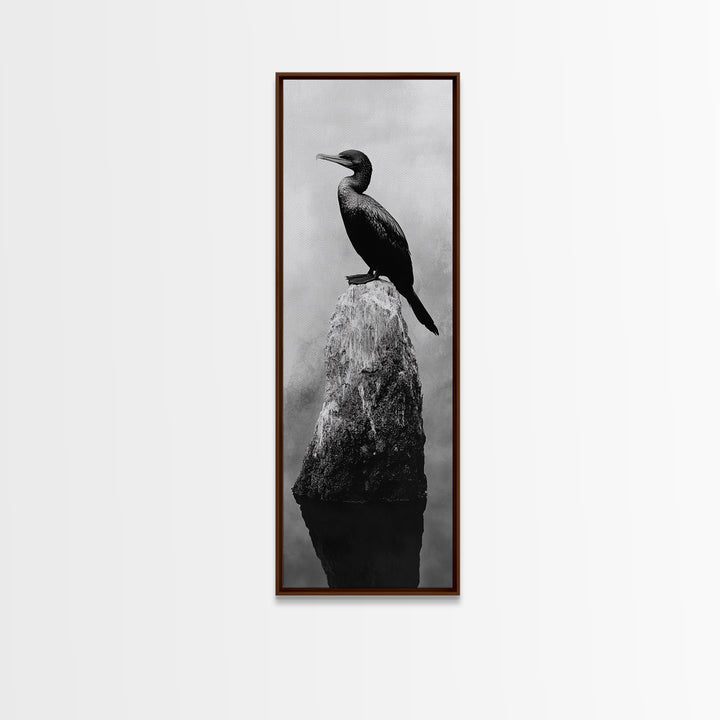 Cormorant Bird, Driftwood Perch, Moody Sky, Framed Canvas Print, Coastal Wildlife Wall Art, Nature Lover Gift, Rustic Room Decor