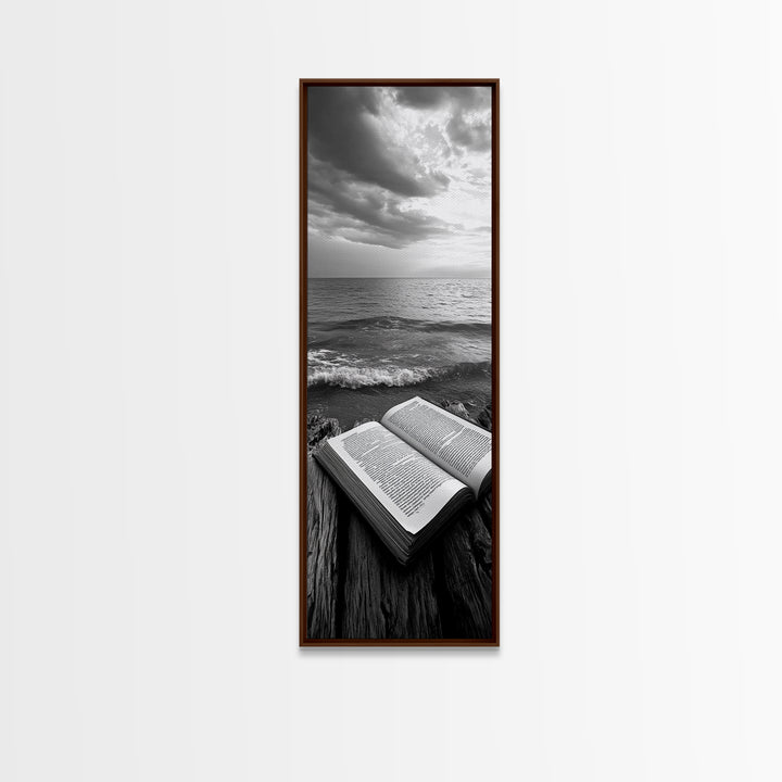 Seaside Book, Ocean Reading, Stormy Sky, Canvas Print, Cozy Beach House Art, Library Decor, Literary Wall Art, Moody Coastal Style