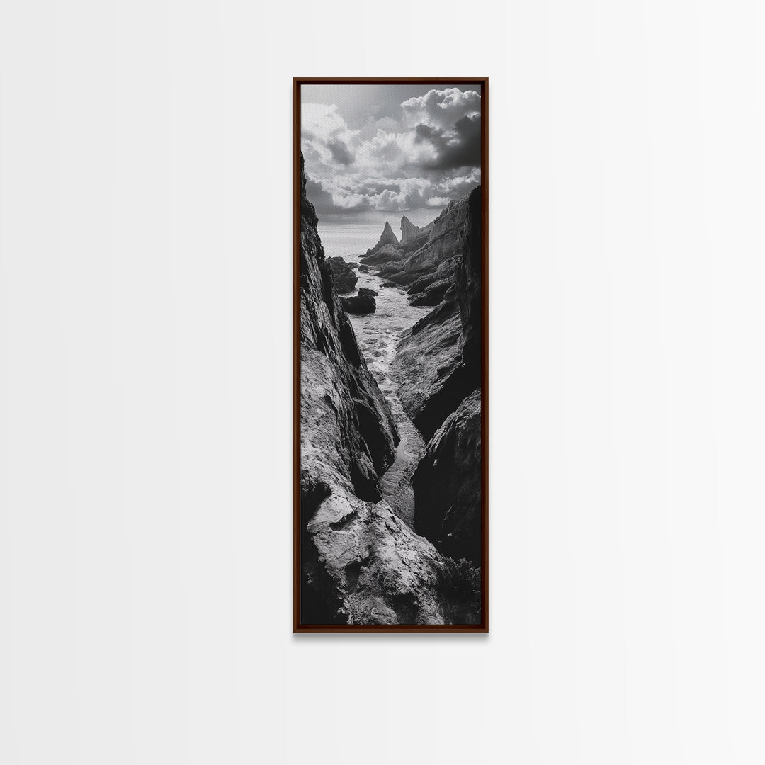 Coastal Cliffs, Ocean Channel, Dramatic Sky, Framed Canvas Print, Bold Nature Photography, Office Wall Art, Adventure Seaside Decor