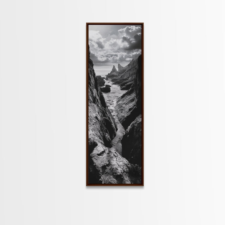 Coastal Cliffs, Ocean Channel, Dramatic Sky, Framed Canvas Print, Bold Nature Photography, Office Wall Art, Adventure Seaside Decor