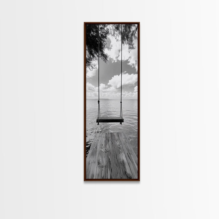Lakeside Swing Stillness, Serene Water View Print, Peaceful Dock Photography, Canvas Print, Tranquil Bedroom or Office Wall Art