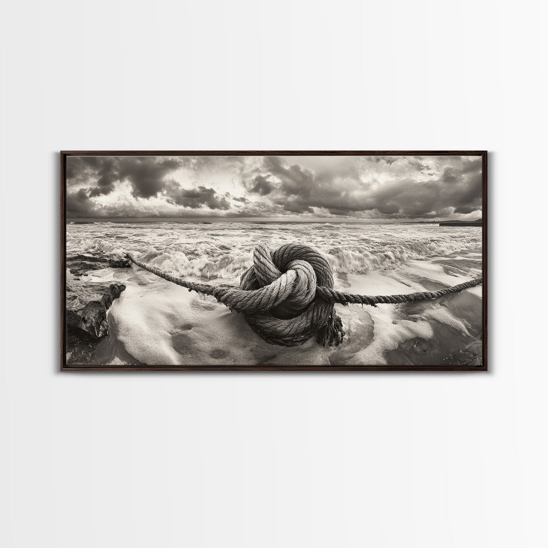 Ocean Knot, Stormy Sea, Nautical Rope, Seaside Wall Decor, Canvas Print, Rustic Coastal Wall Art, Bathroom Nautical Theme