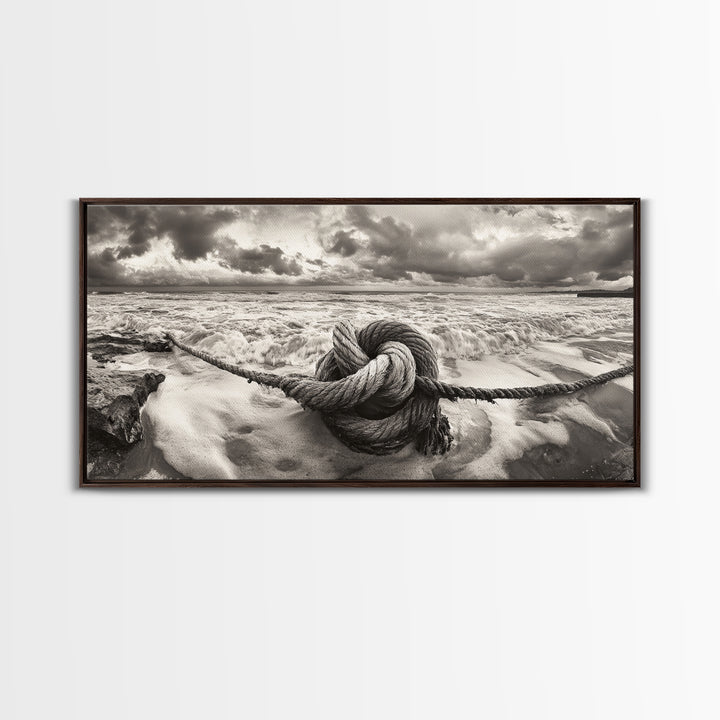 Ocean Knot, Stormy Sea, Nautical Rope, Seaside Wall Decor, Canvas Print, Rustic Coastal Wall Art, Bathroom Nautical Theme