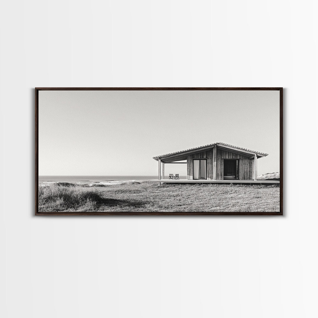 Beach Cabin, Coastal Escape, Minimalist Home, Seaside Solitude Scene, Canvas Print, Boho Beach Wall Art, Guest Room Decor