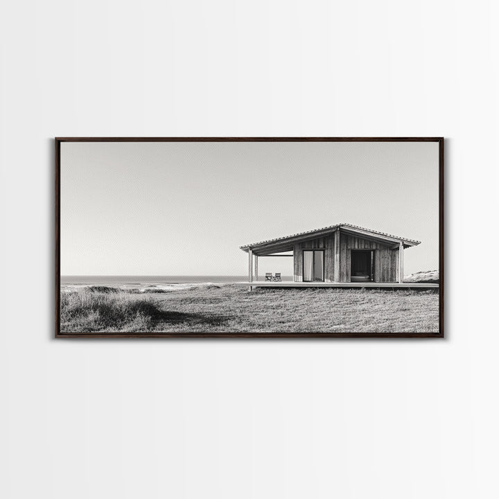 Beach Cabin, Coastal Escape, Minimalist Home, Seaside Solitude Scene, Canvas Print, Boho Beach Wall Art, Guest Room Decor