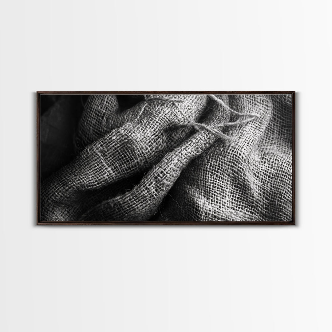 Burlap Texture Close-Up, Woven Fabric Detail Art, Earthy Natural Theme, Framed Canvas Print, Kitchen Wall Art, Boho Textile Decor