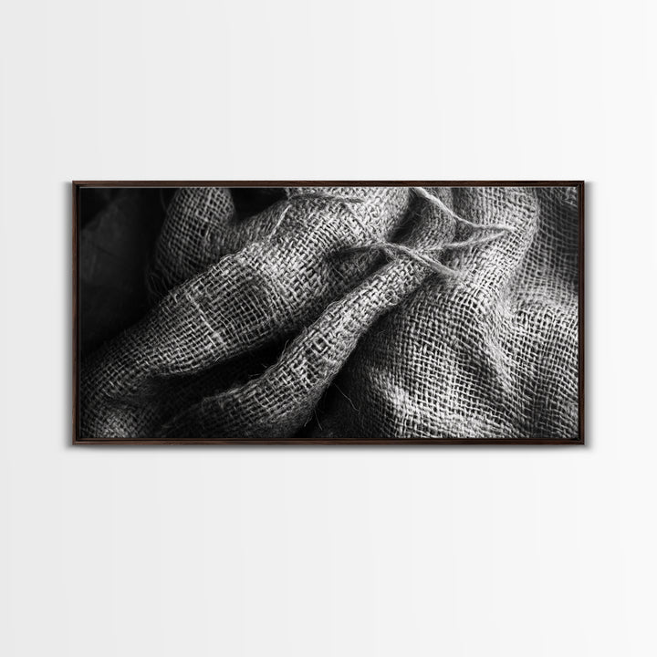 Burlap Texture Close-Up, Woven Fabric Detail Art, Earthy Natural Theme, Framed Canvas Print, Kitchen Wall Art, Boho Textile Decor