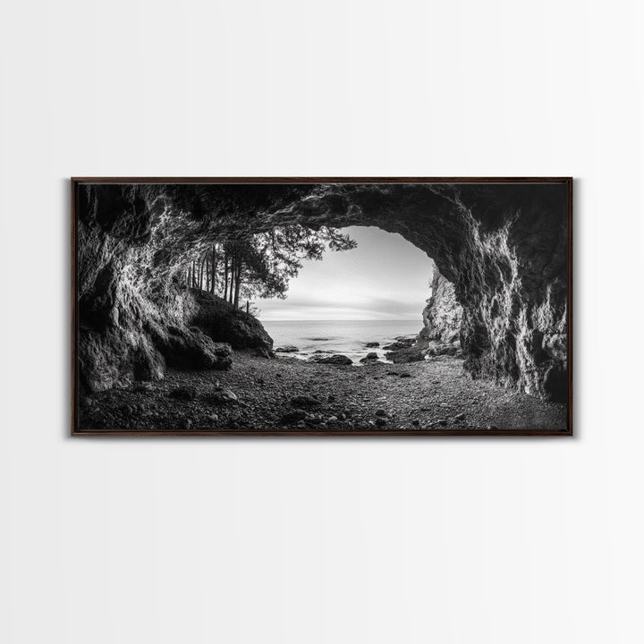 Ocean Cave Opening, Rugged Shoreline Exit, Dramatic Coastal Rock, Canvas Print, Entryway Wall Art, Moody Nautical Decor, Farmhouse Entryway