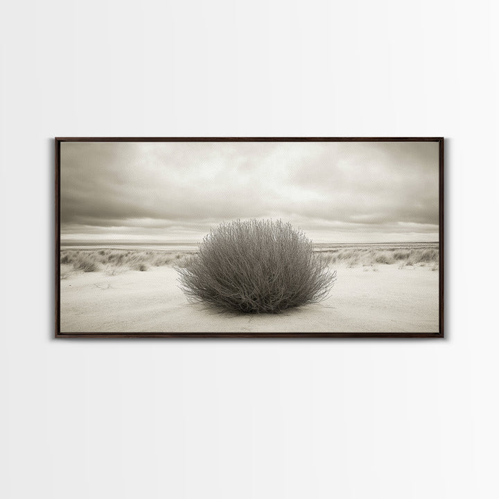 Desert Bush, Minimal Landscape, Dune Scene, Sand Calm, Framed Canvas Print, Boho Bedroom Art, Neutral Wall Decor, Minimalist Style