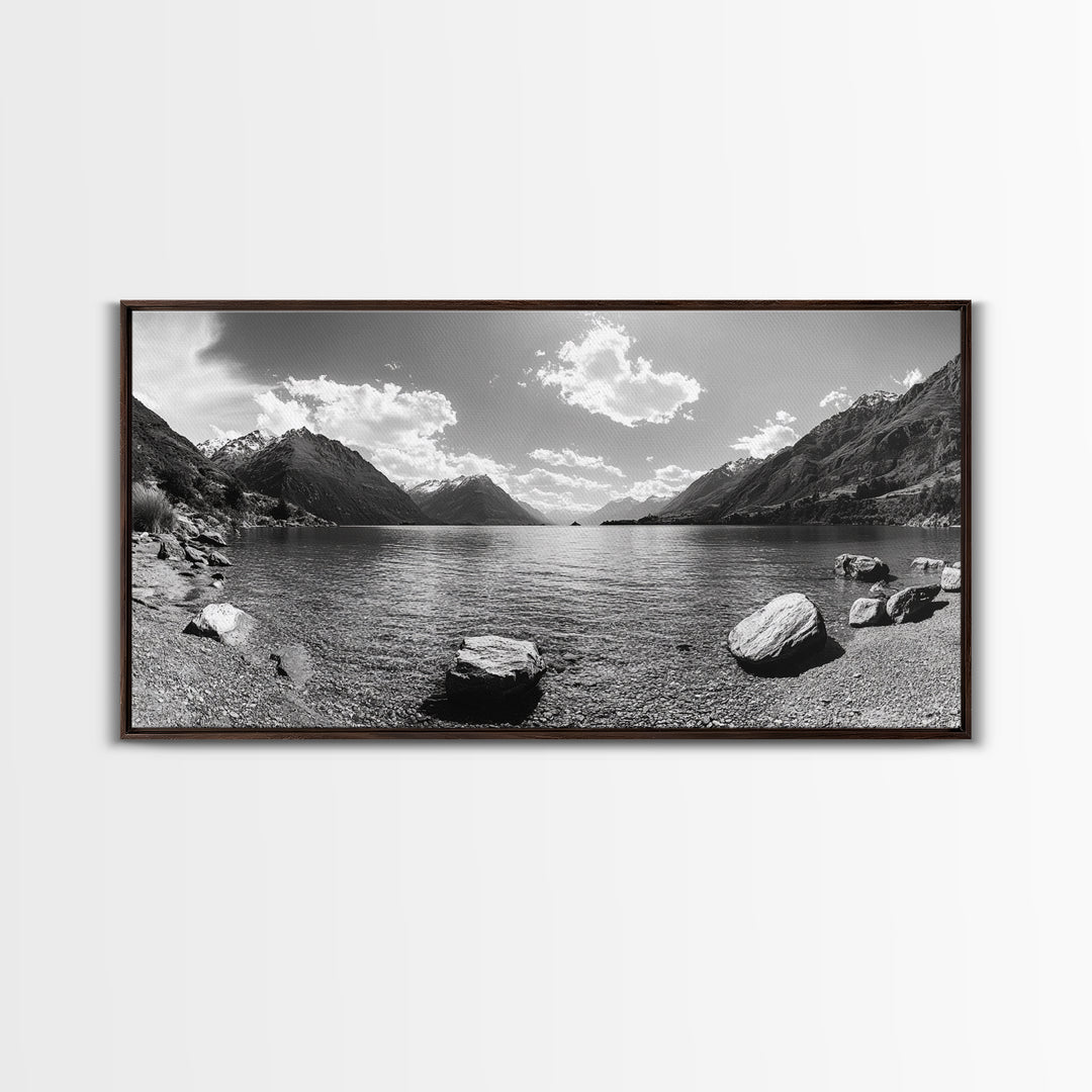 Alpine Lake Print, Mountain Reflection Art, Nature Photography, Black and White Canvas Print, Minimalist Living Room, Cabin Wall Decor