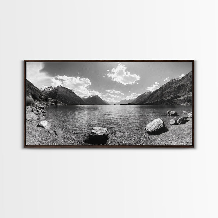 Alpine Lake Print, Mountain Reflection Art, Nature Photography, Black and White Canvas Print, Minimalist Living Room, Cabin Wall Decor