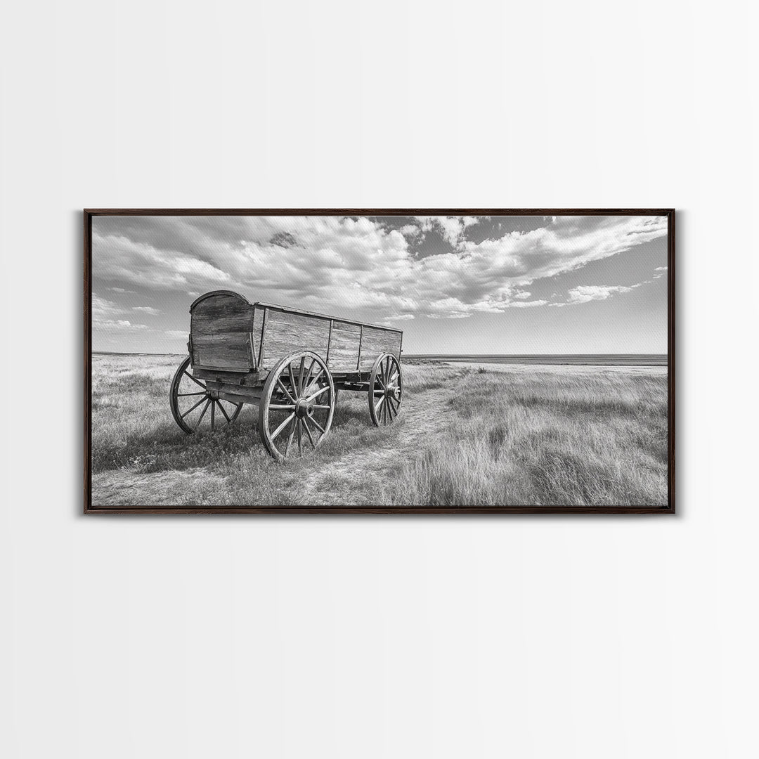 Prairie Wagon, Western Landscape, Old West Photography, Framed Canvas Print, Farmhouse Entryway or Rustic Fall Living Room Art