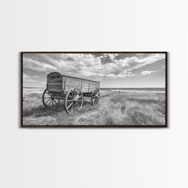 Prairie Wagon, Western Landscape, Old West Photography, Framed Canvas Print, Farmhouse Entryway or Rustic Fall Living Room Art