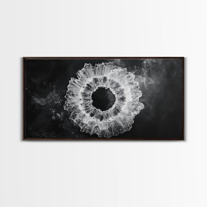 Abstract Smoke Art, Modern Monochrome, Ink Explosion, Minimalist Wall Decor, Framed Canvas Print, Living Room Wall Art, Moody Aesthetic