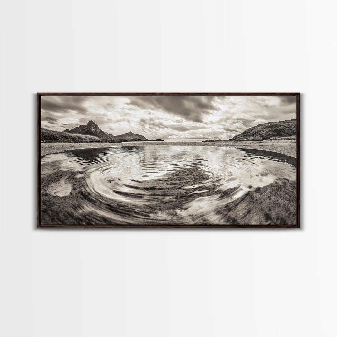 Rippled Water, Mountain View, Serene Beach, Nature Landscape, Canvas Print, minimalist art, spa decor, Scandinavian wall accent