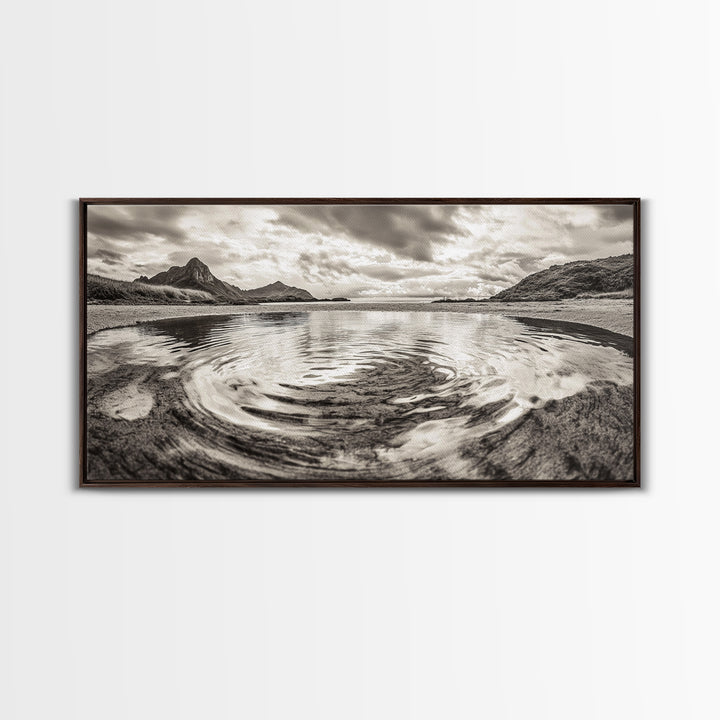 Rippled Water, Mountain View, Serene Beach, Nature Landscape, Canvas Print, minimalist art, spa decor, Scandinavian wall accent