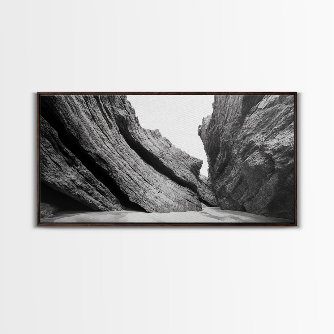 Canyon Rocks, Desert Wall, Natural Texture, Modern Rustic Decor, Framed Canvas Print, Bathroom Wall Art, Monochrome Earth Tones