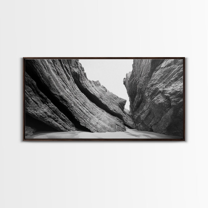 Canyon Rocks, Desert Wall, Natural Texture, Modern Rustic Decor, Framed Canvas Print, Bathroom Wall Art, Monochrome Earth Tones
