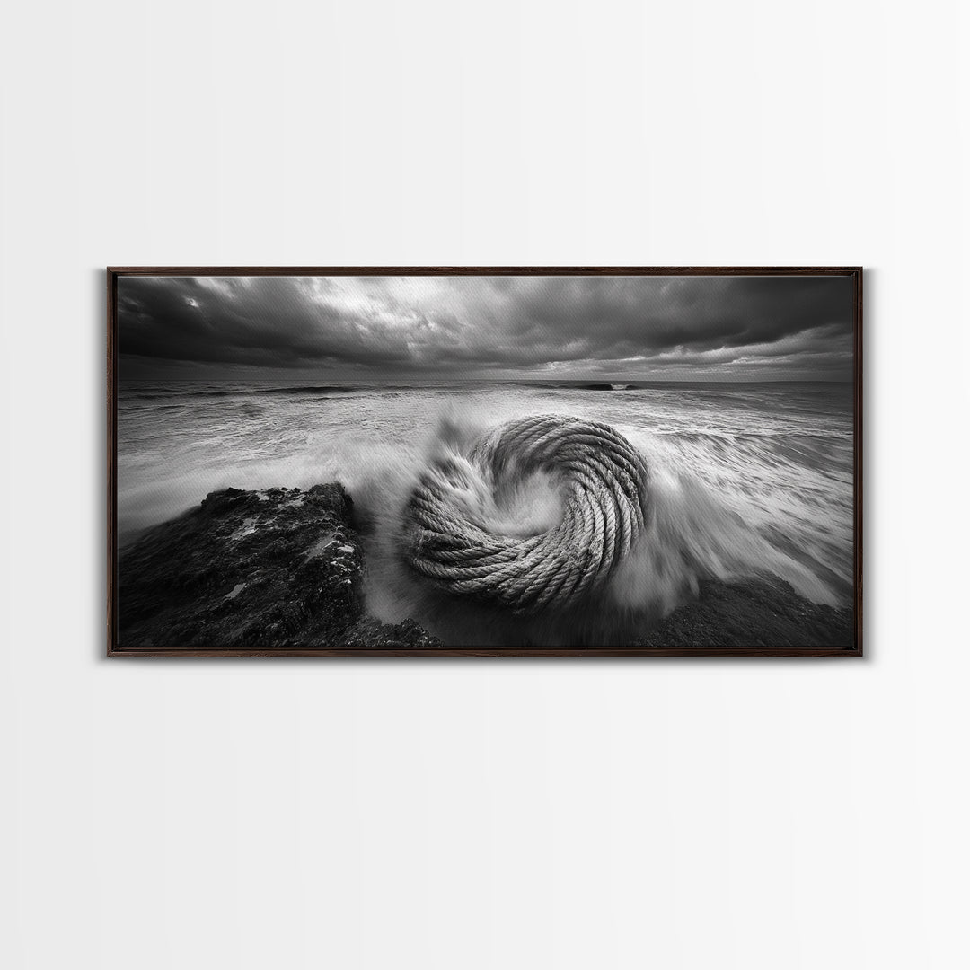 Ocean Rope Coil, Stormy Sea Art, Nautical Wall Decor, Coastal Photography, Canvas Print, Moody Ocean Art, Bathroom Wall Art, Nautical Home Decor