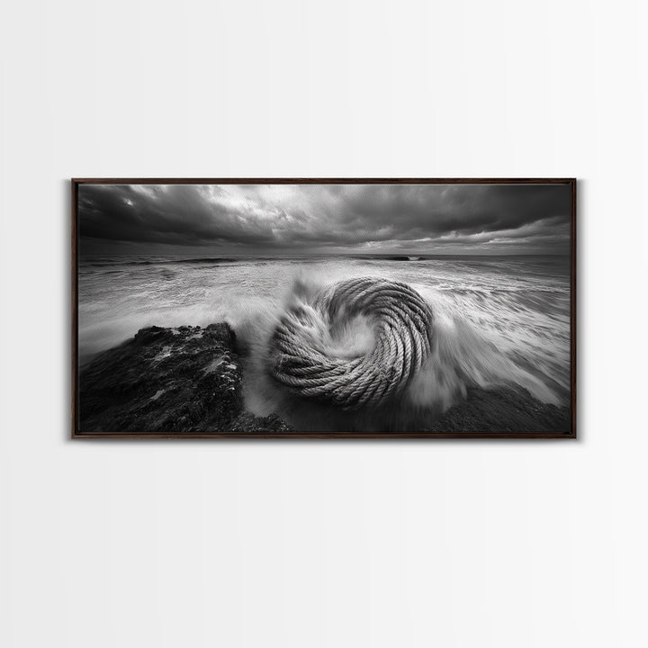 Ocean Rope Coil, Stormy Sea Art, Nautical Wall Decor, Coastal Photography, Canvas Print, Moody Ocean Art, Bathroom Wall Art, Nautical Home Decor