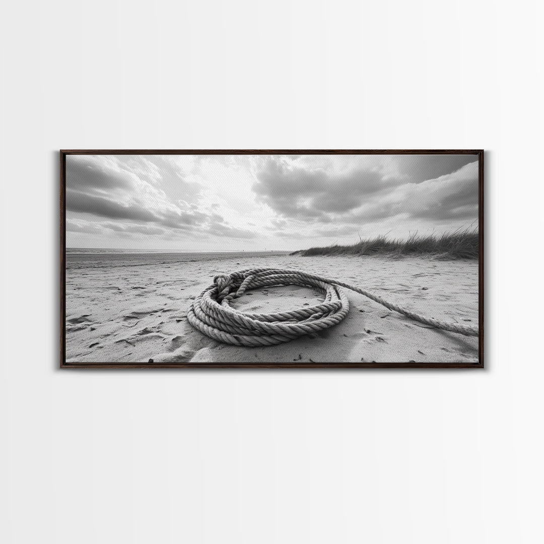 Beach Rope Still, Sand Dune Landscape, Seaside Art, Coastal Minimalist, Canvas Print, Neutral Wall Art, Living Room Coastal Decor, Nautical Style