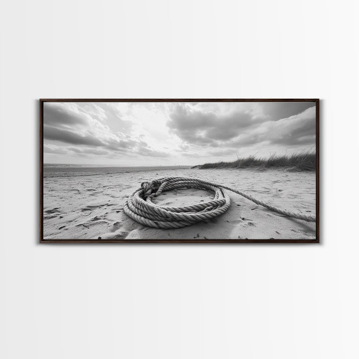 Beach Rope Still, Sand Dune Landscape, Seaside Art, Coastal Minimalist, Canvas Print, Neutral Wall Art, Living Room Coastal Decor, Nautical Style