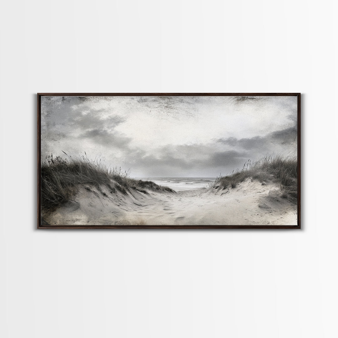 Coastal Dunes Path, Windy Beach Scene, Ocean Wall Art, Nature Landscape, Framed Canvas Print, Rustic Decor, Entryway Wall Art