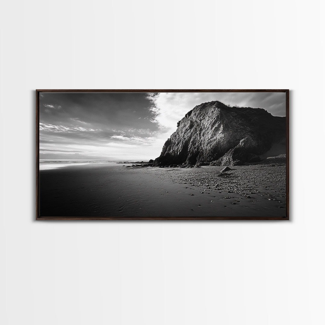 Coastal Rock Cliff, Dramatic Shore Scene, Sunset Beach Landscape, Nature Power Mood, Canvas Print, Office Wall Art, Modern Rustic Decor