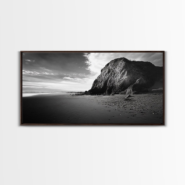 Coastal Rock Cliff, Dramatic Shore Scene, Sunset Beach Landscape, Nature Power Mood, Canvas Print, Office Wall Art, Modern Rustic Decor
