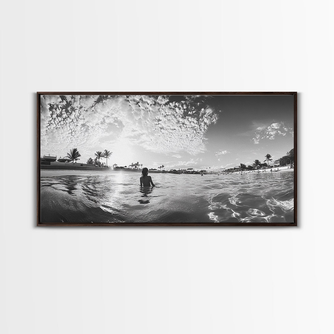 Beach Day, Ocean Kids, Sunny Horizon, Coastal Life, Framed Canvas Print, summer nursery wall art, cheerful beach print, family beach art