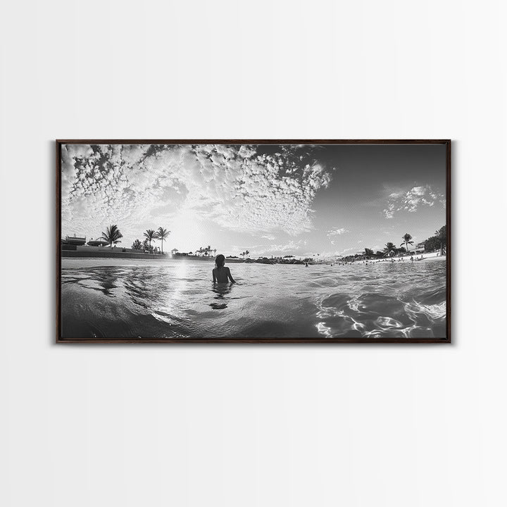 Beach Day, Ocean Kids, Sunny Horizon, Coastal Life, Framed Canvas Print, summer nursery wall art, cheerful beach print, family beach art