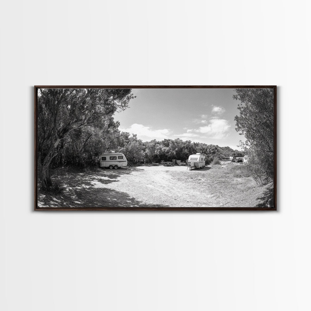 Camper Vans, Nature Escape, Forest Glamping, Sunny Grove, Canvas Print, Rustic Wall Art, Adventure Lover Gift, Living Room Decor