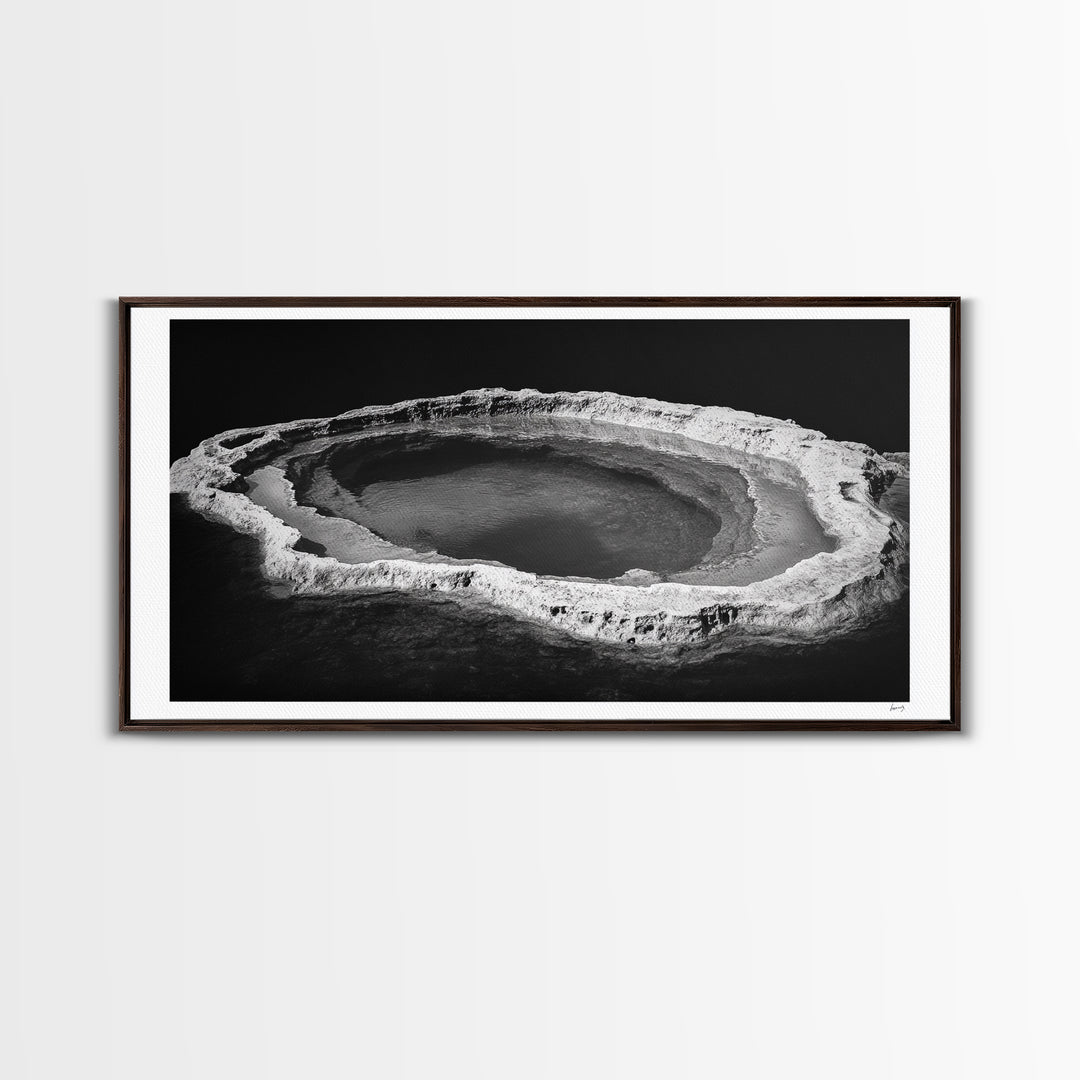 Natural Mineral Pool, Geothermal Abstract, Monochrome Texture, Framed Canvas Print, Minimalist Wall Art, Bathroom or Spa Decor