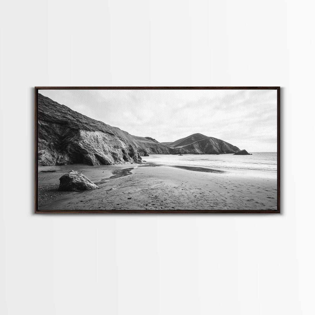 Coastal Cliffs, Ocean Shore, Scenic Beach, Framed Canvas Print, Nature Photography, Bathroom Wall Art, Neutral Tones, Coastal Home Decor