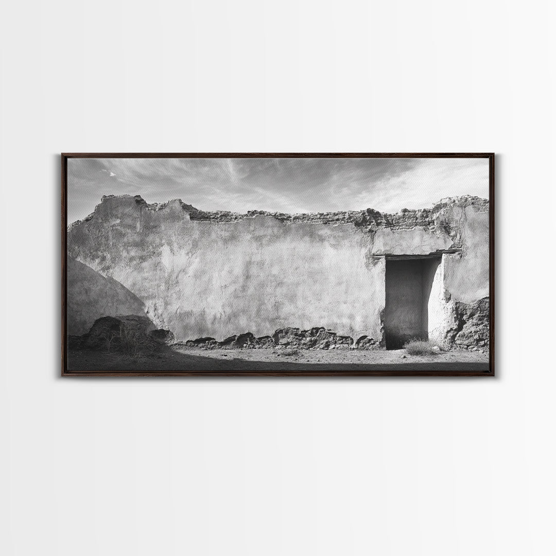 Adobe Wall, Desert Door, Rustic Texture, Framed Canvas Print, Southwest Wall Art, Neutral Earth Tones, Boho Western Living Room Decor