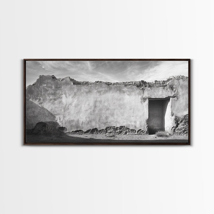 Adobe Wall, Desert Door, Rustic Texture, Framed Canvas Print, Southwest Wall Art, Neutral Earth Tones, Boho Western Living Room Decor