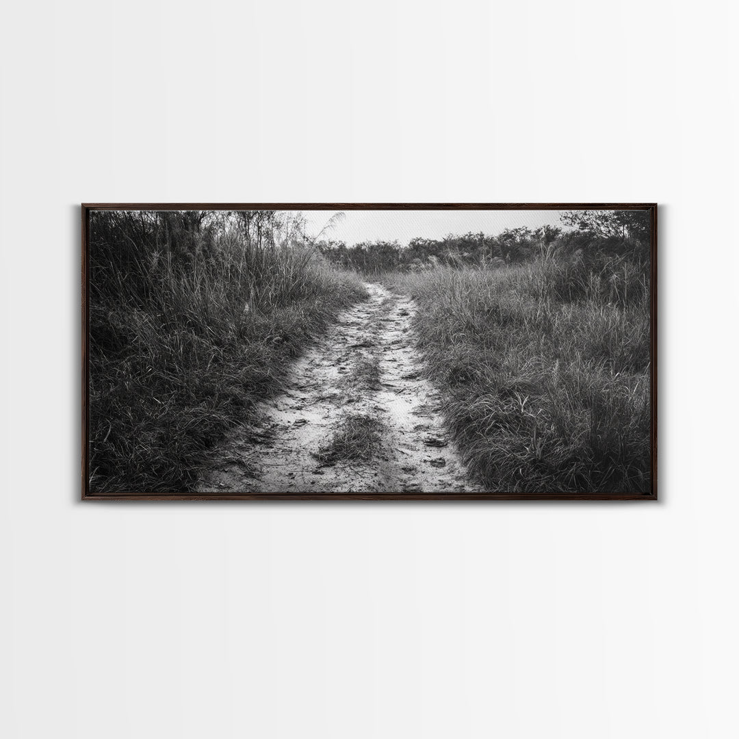 Dirt Path Trail, Minimal Nature Photography, Countryside Landscape, Rustic Fall Vibe Wall Art, Neutral Home Decor, Framed Canvas Print
