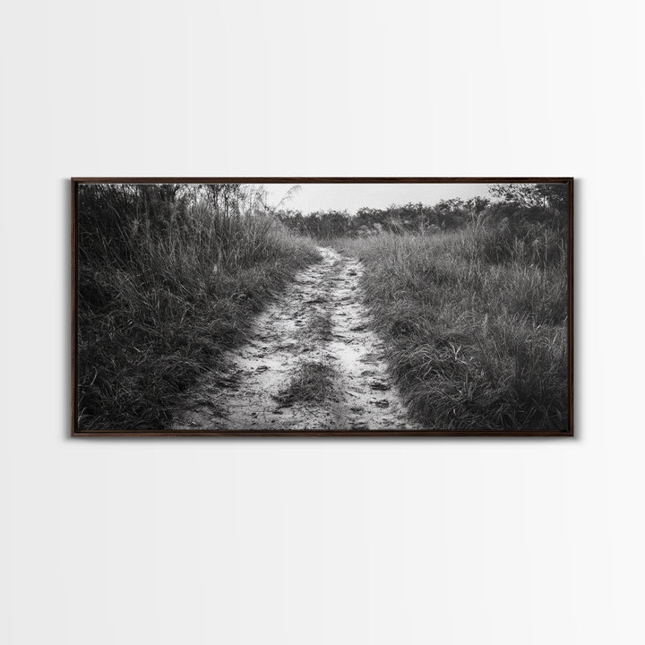 Dirt Path Trail, Minimal Nature Photography, Countryside Landscape, Rustic Fall Vibe Wall Art, Neutral Home Decor, Framed Canvas Print