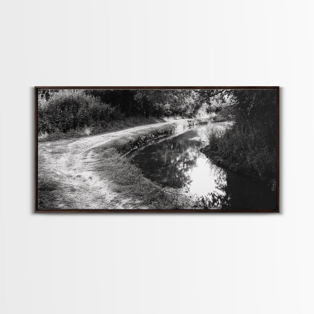 River Bend Trail, Peaceful Water Path, Tranquil Forest Landscape, Nature-Inspired Rustic Decor, Autumn Wall Art, Canvas Print