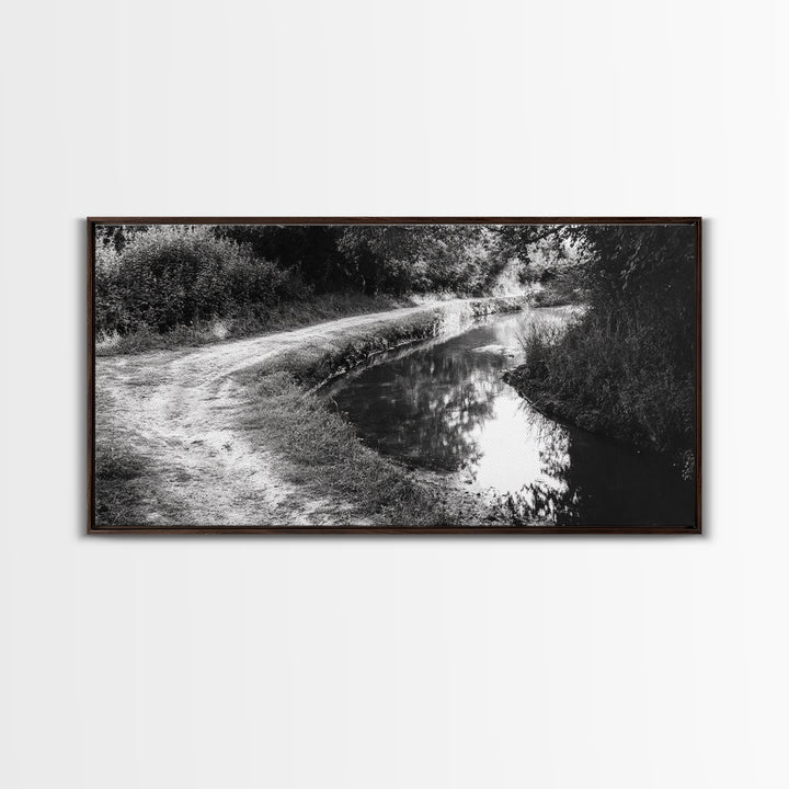 River Bend Trail, Peaceful Water Path, Tranquil Forest Landscape, Nature-Inspired Rustic Decor, Autumn Wall Art, Canvas Print