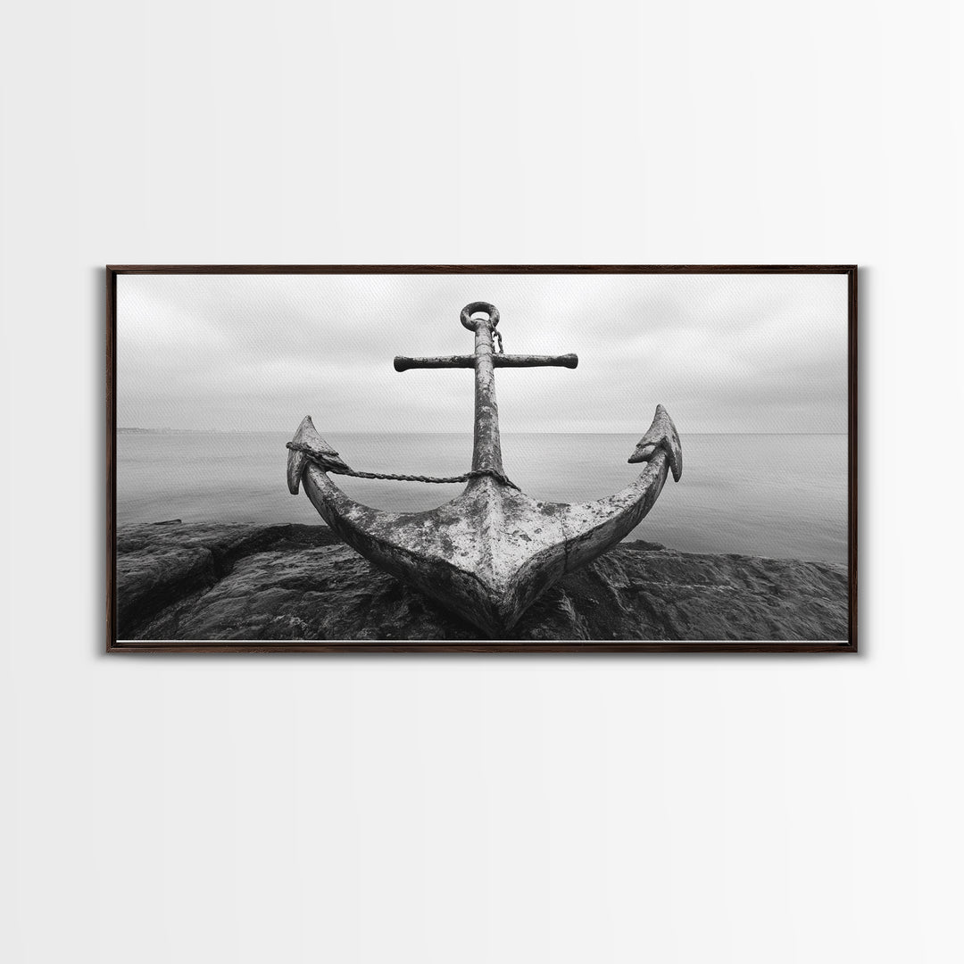 Nautical Anchor Art, Coastal Photography, Rustic Beach Decor, Framed Canvas Print, Bathroom or Lake House Wall Art, Minimal Style