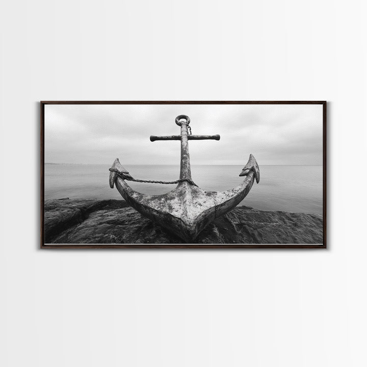 Nautical Anchor Art, Coastal Photography, Rustic Beach Decor, Framed Canvas Print, Bathroom or Lake House Wall Art, Minimal Style