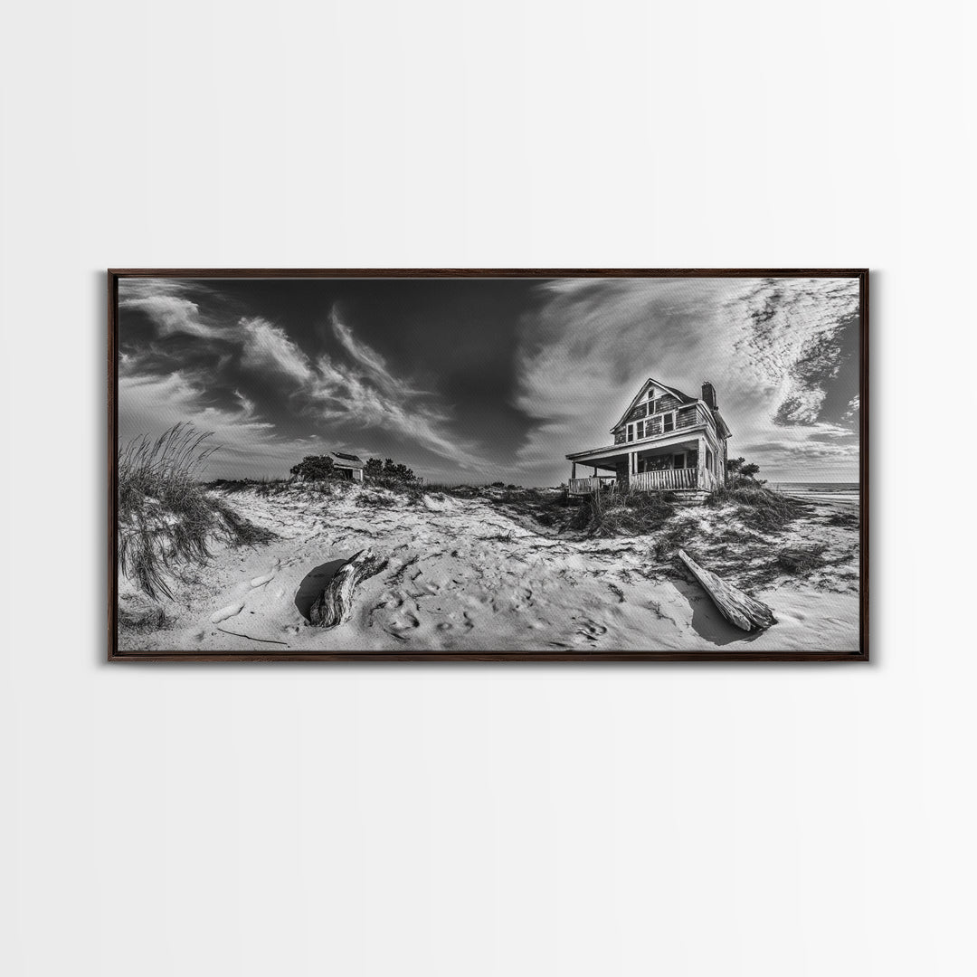 Abandoned House, Beach Shack, Coastal Ruins, Windy Sky, Canvas Print, Rustic Wall Art, Fall Home Decor, Dramatic Seaside Scene