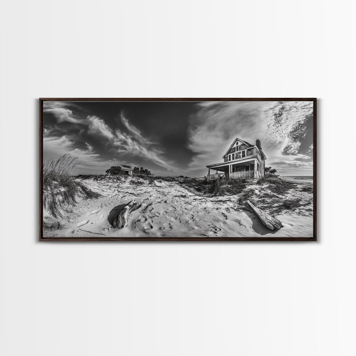 Abandoned House, Beach Shack, Coastal Ruins, Windy Sky, Canvas Print, Rustic Wall Art, Fall Home Decor, Dramatic Seaside Scene