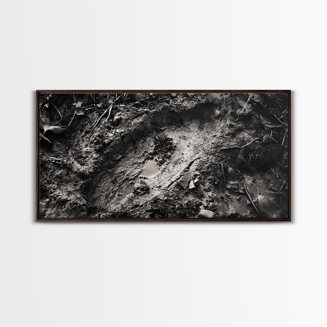 Animal Track Print, Nature Scene, Forest Ground, Autumn Photography, Framed Canvas Print, Rustic Cabin Wall Art, Earth Tone Decor