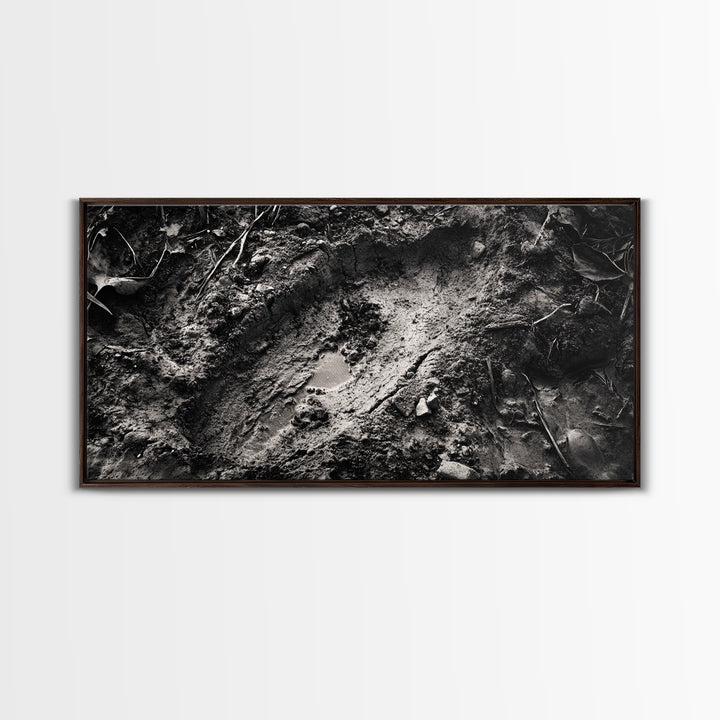 Animal Track Print, Nature Scene, Forest Ground, Autumn Photography, Framed Canvas Print, Rustic Cabin Wall Art, Earth Tone Decor